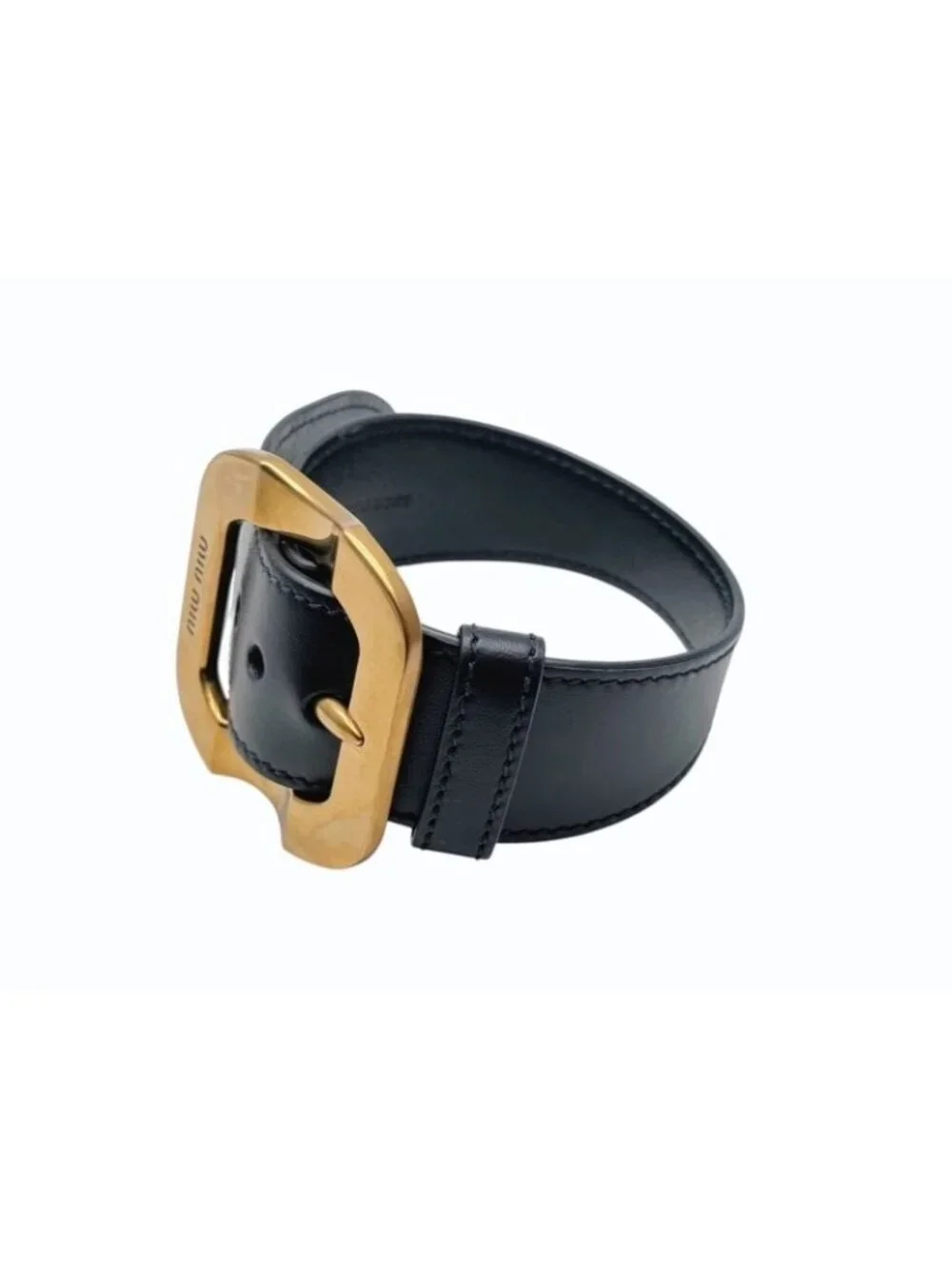 Miu Miu Bracelet with Buckle Leather Metal Black Gold